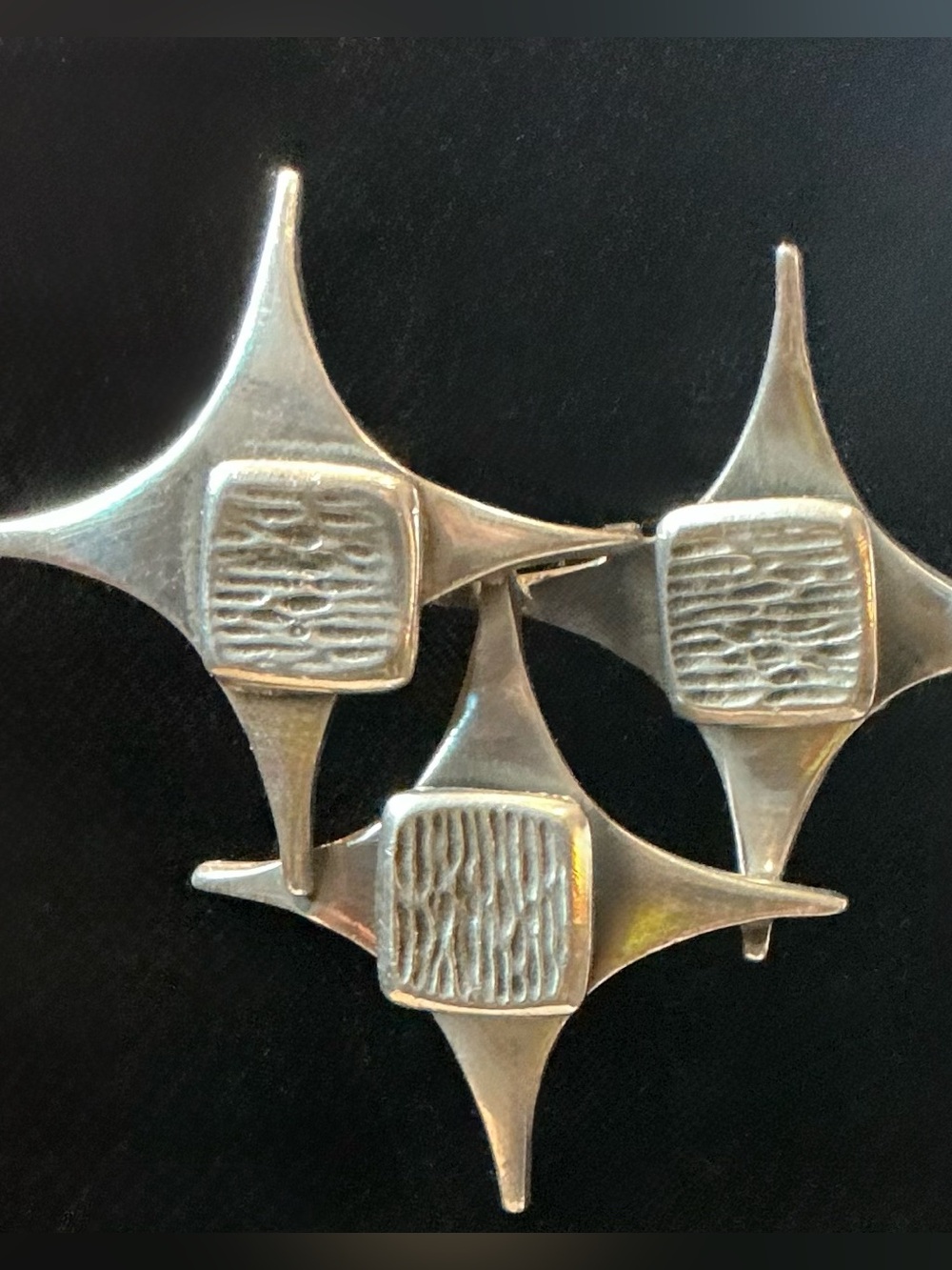 Vintage Corocraft Silver Tone Star Trio Modernist Brooch Pin MCM Space Age